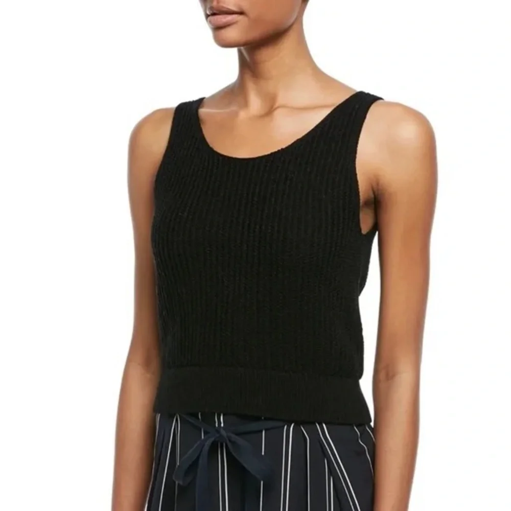 Vince Crossover V-Back Ribbed Tank in Black Scoop Neckline 100% Cotton Large NWT - Picture 13 of 16